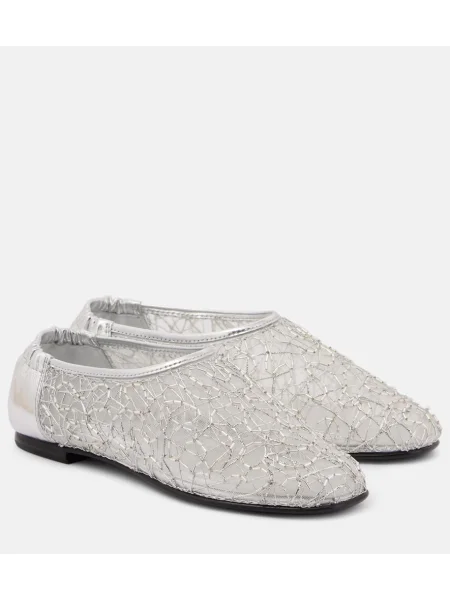 Balerinki Simkhai koronkowe srebrne