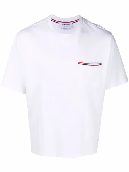 Tricou Thom Browne cu dungi scurt alb