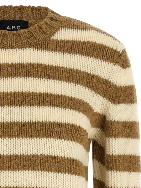 Pulover A.p.c. cu dungi tricotate cu decolteu rotund maro