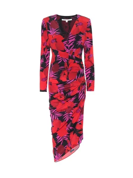 Rochie Veronica Beard de mătase cu model floral de costum roșu