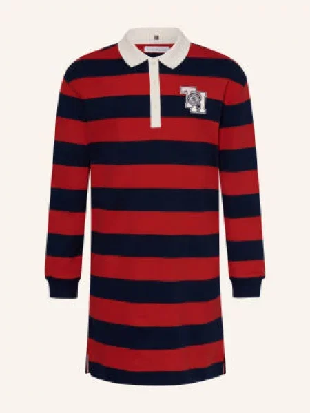 Tommy Hilfiger Jerseyové Polo Šaty červená / tmavě modrá bílá