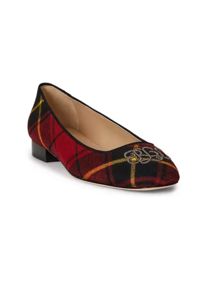 Baleriny z wyhaftowanym logo Lauren Ralph Lauren czerwone