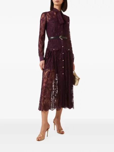 Rochie midi Self-portrait cu funde din dantelă violet