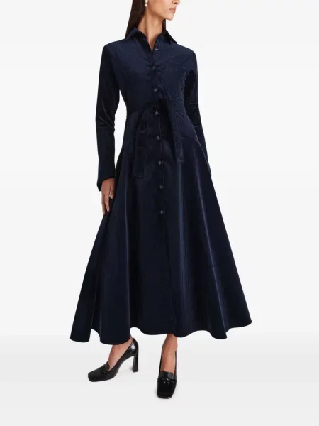 Rochie midi Violante Nessi de catifea cord albastru