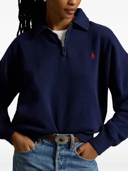 Fleece polo Polo Ralph Lauren με κέντημα με λαιμόκοψη v κόκκινο