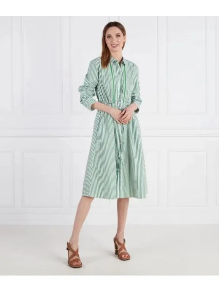 Tommy Hilfiger Rochie ORG CO STRIPE MIDI SHIRT-DRESS verde