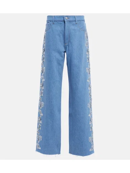 Haftowane szerokie jeansy Magda Butrym niebieskie