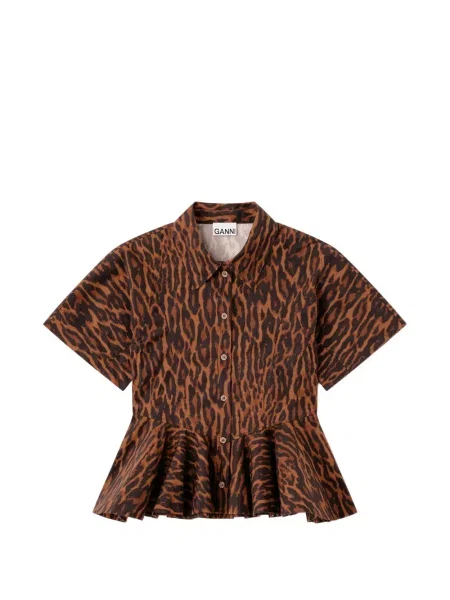 Cămașă Ganni cu model leopard maro