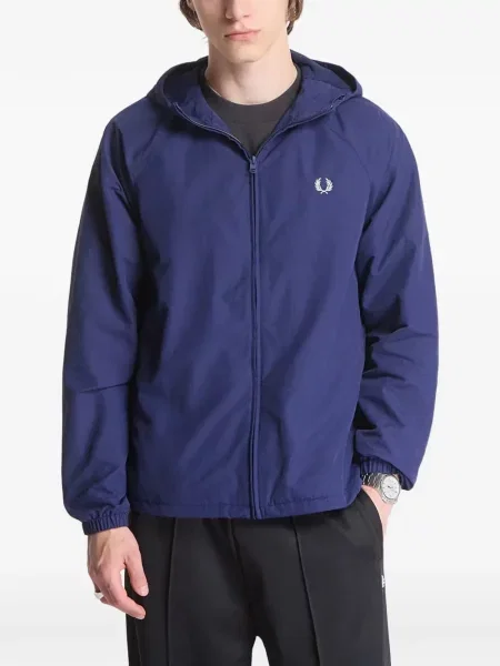 Geacă Fred Perry cu broderie cu glugă albastru