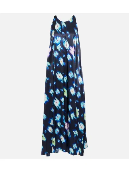 Rochie midi Dorothee Schumacher din satin cu model floral până la genunchi albastru