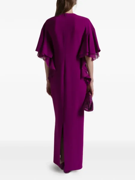 Rochie maxi Alberta Ferretti cu decolteu în V cu volane de costum violet
