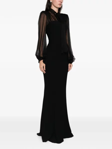 Rochie maxi Silk Love & Lace de mătase lungă de costum negru
