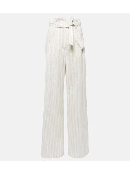 Pantaloni Max Mara de mătase cu dungi alb
