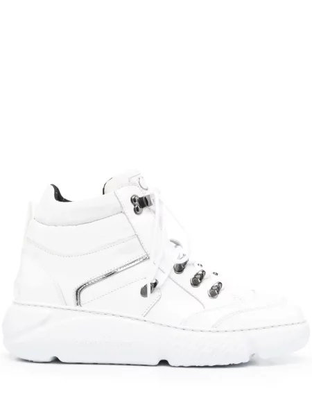 Cizme scurte Casadei cu șireturi din piele alb