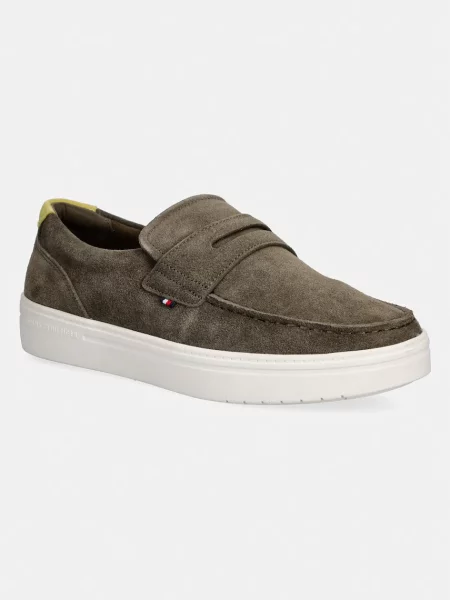 Tommy Hilfiger μοκασίνια ανδρικά σουέτ MODERN LIGHT HYBRID SUEDE LOAFER πράσινο