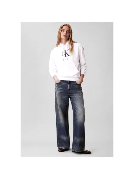 Bluza z kapturem Calvin Klein Jeans z kapturem biała