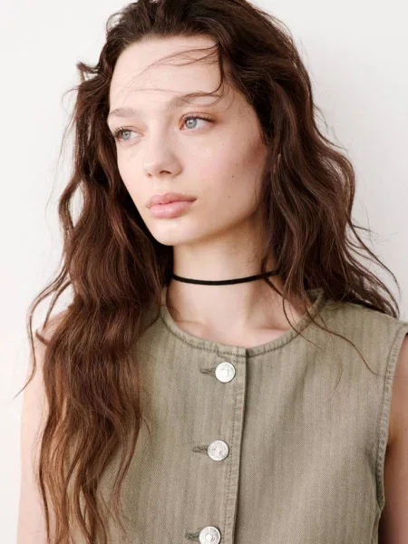 Jeansowa kamizelka w paski khaki Teen XS MANGO TEEN