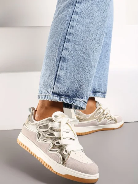 Sneakers cu Sclipici Metalic și șiret dublu Piniara aurii