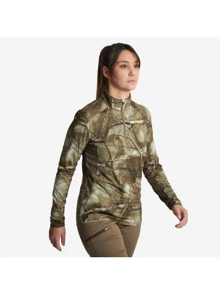 Koszulka outdoor z długim rękawem Solognac Respi silence treemetic zielona