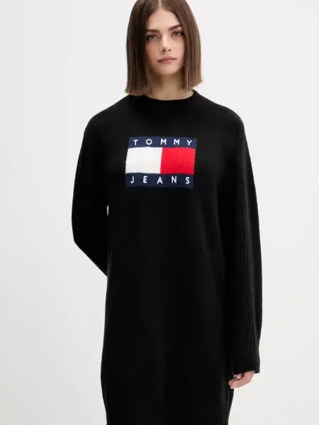 Tommy Jeans rochie din amestec de lână negru mini oversize alb