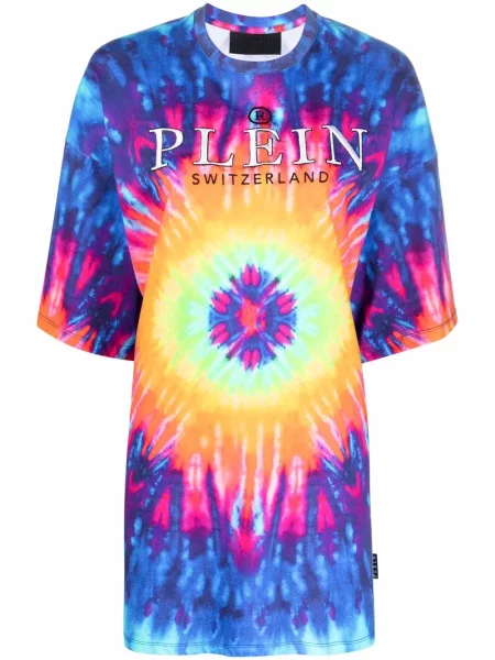 Rochie tip cămașă Philipp Plein cu imagine tie dye cu legături albastru