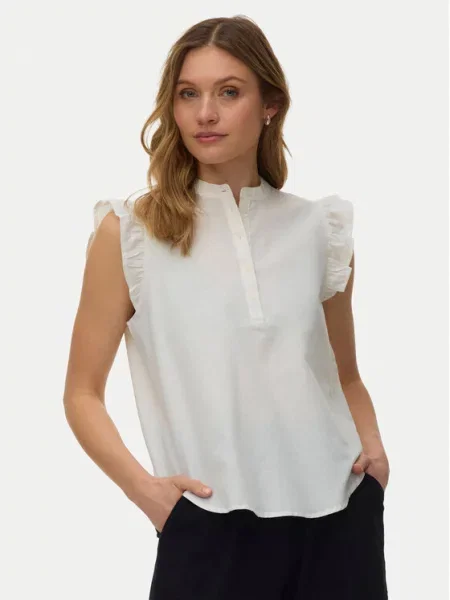 Bluzka o kroju regular fit z mieszanki bawełny i lnu model SELMA' Vero Moda biała
