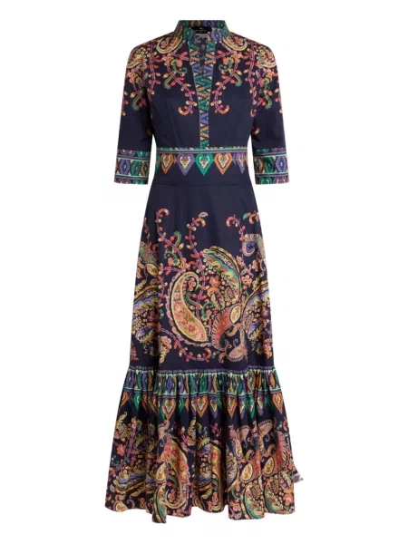 Rochie maxi Etro cu imagine cu model paisley lungă albastru