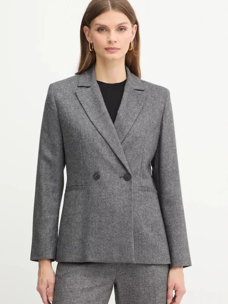 Сако с вълна Marella Emme by Marella с едно копче с меланжов десен сиво