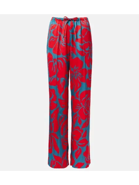 Pantaloni palazzo Dries Van Noten cu model floral roșu