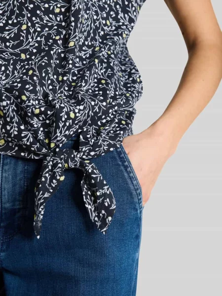 T-shirt o kroju regular fit z mieszanki bawełny z detalem w formie węzła Tom Tailor granatowa