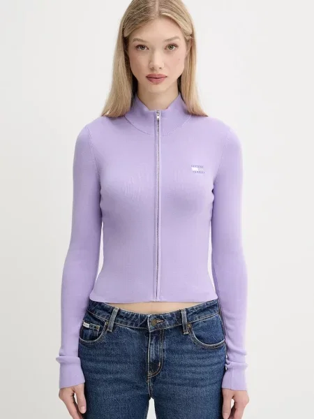 Жилетка Tommy Jeans дамска лилаво от лека материя виолетово
