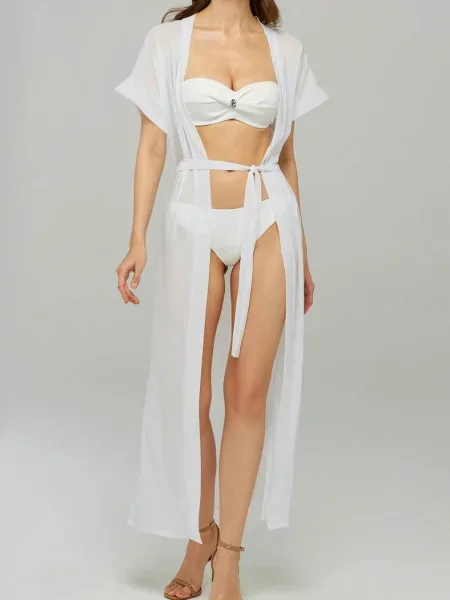 Женский пляжный халат білий