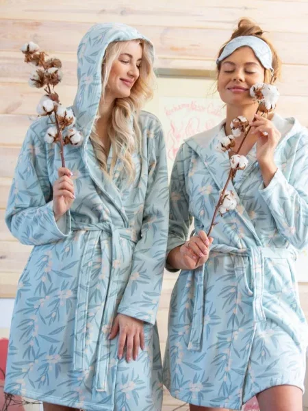 Теплый флисовый халат блакитний