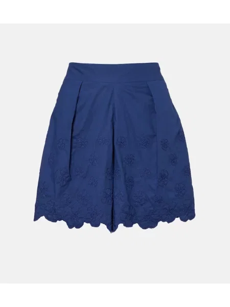 Haftowane szorty Juliet Dunn w kwiatki popelinowe niebieskie