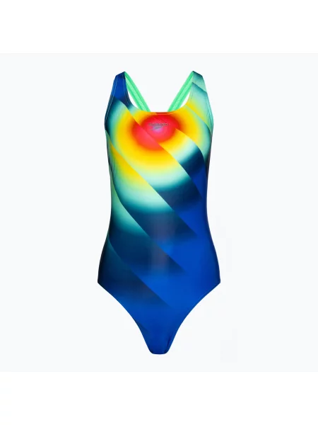 Speedo Placement Digital Powerback дамски бански костюм от една част true cobalt/harlequin green синьо