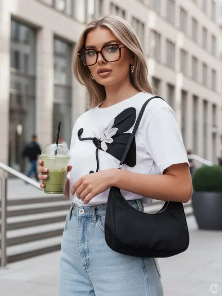 T-shirt ze zdobieniem PEARLI Dstreet biała