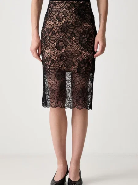 Rotate fustă creion LACE MIDI PENCIL negru