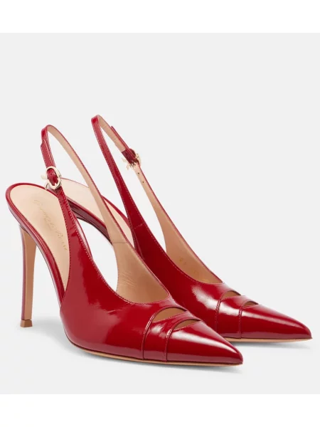 Pantofi cu toc Gianvito Rossi din piele de lac slingback roșu