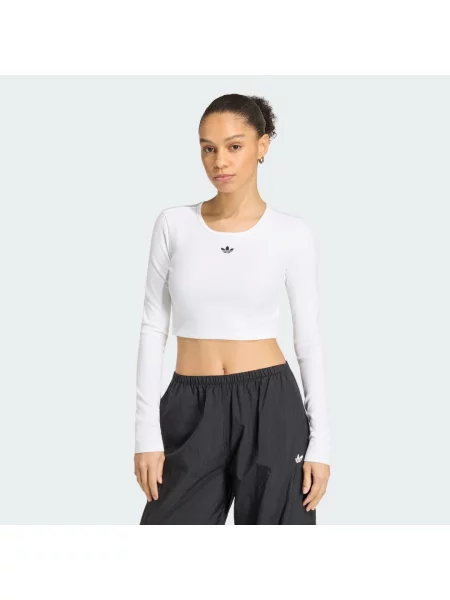 Tričko s dlouhým rukávem ESSENTIALS RIB CROPPED bílé