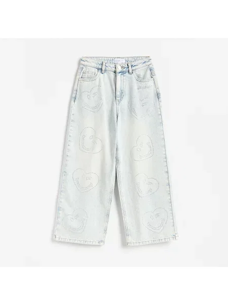 Reserved Wide leg džíny s aplikací SmileyWorld® modrá