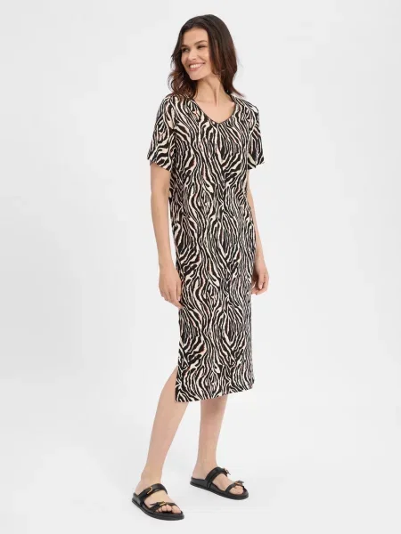 Soyaconcept® Sukienka z lnem SC-Lenise 6 Kobiety len beżowy|brązowy|czarny wzorzysty S czarna