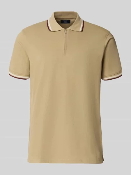 Koszulka polo o kroju slim fit z paskami w kontrastowym kolorze i zamkiem błyskawicznym Mcneal brązowa