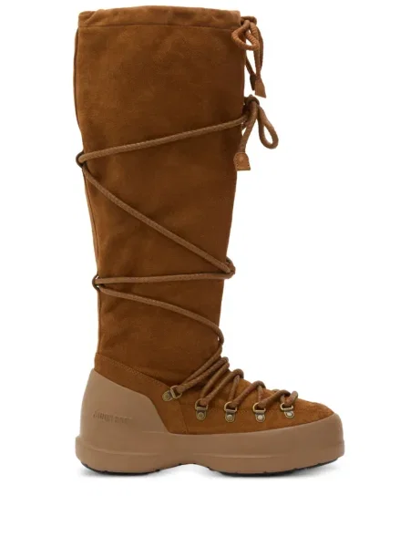 Botine Moon Boot cu șireturi din piele de căprioară maro