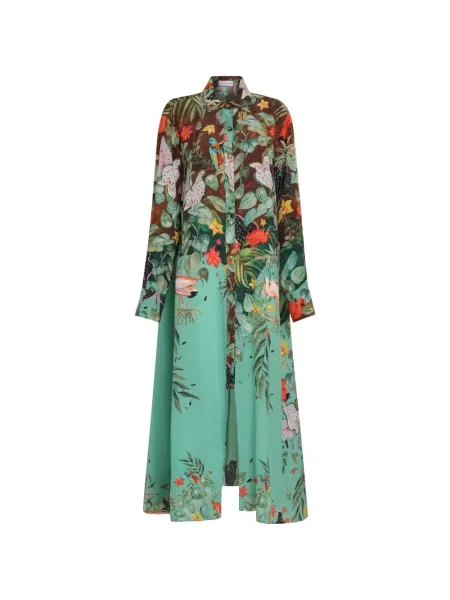Rochie tip cămașă Amir Slama de mătase cu imagine cu imprimeu tropical verde