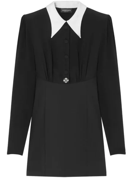 Mała sukienka mini Versace z perełkami garniturowa czarna