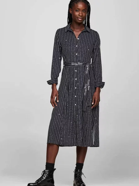 Смугаста костюмна міді джинсова сукня Tommy Jeans синя