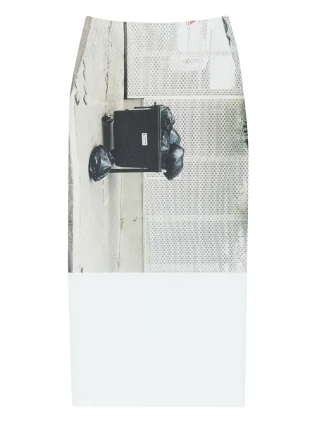 Fustă tip creion Issey Miyake cu imagine streetstyle albastru