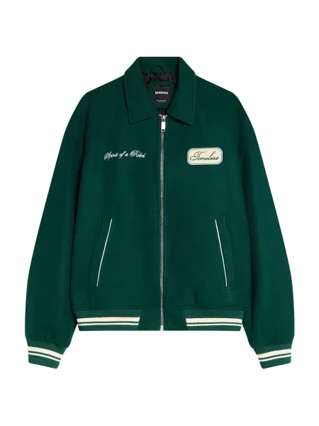 Bershka Prehodna jakna svetlo bež / smaragd bela