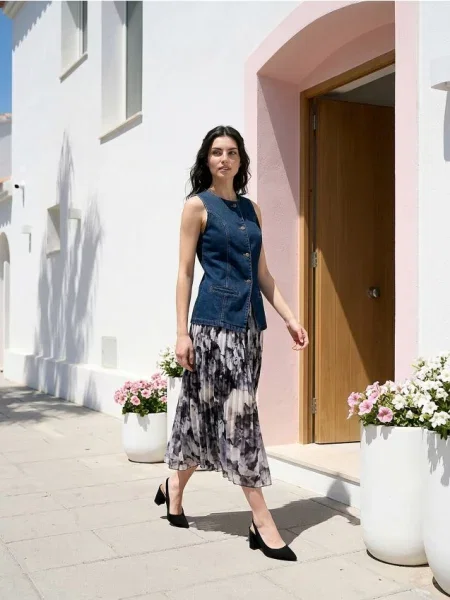 Плісирована міді-спідниця різнобарвний