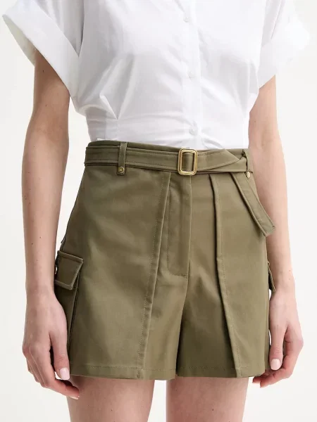 Къс панталон Marciano Guess CINDY с изчистен дизайн с висока талия зелено
